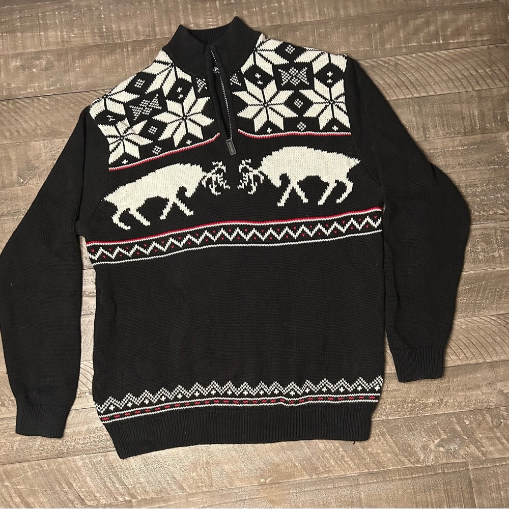 Chaps Black and White Zip Up Sweater